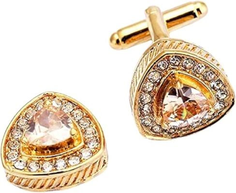 V & L Gold Crystal Cuff links Yellow – Fancy Unique Elegant Sparkling Luxury Gem Stone Cufflinks for men in Triangle - Perfect for Wedding, Formal, Suits, Business and Groom Cufflink in Saudi Arabia