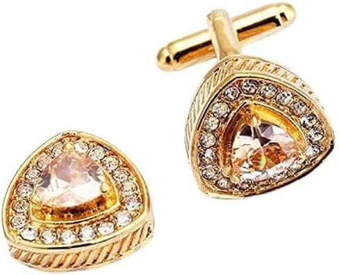 V & L Gold Crystal Cuff links Yellow – Fancy Unique Elegant Sparkling Luxury Gem Stone Cufflinks for men in Triangle - Perfect for Wedding, Formal, Suits, Business and Groom Cufflink in Saudi Arabia
