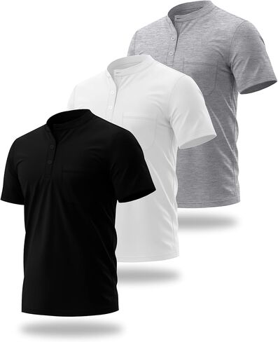Riyiper 3 Pack Men's Big and Tall Henley T-Shirts, Short Sleeve Pocket Cotton Loose Fit Shirt Summer Oversized Button Tee in Saudi Arabia