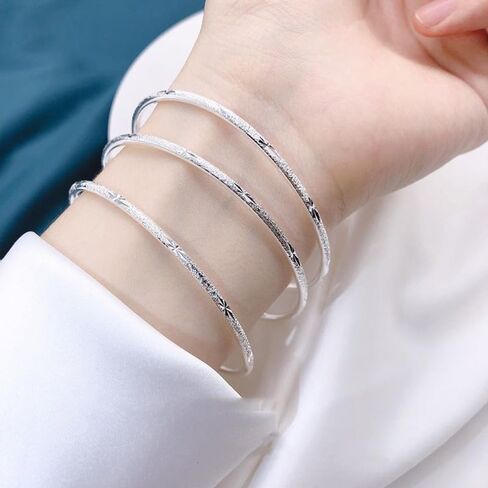 Sterling Silver Bangle Bracelets for Women,Fashion Jewelry Simple Adjustable 925 Silver Cuff Bangles for Women Mom Wife Valentine Mothers Day Gift (Silver-A5) in Kuwait