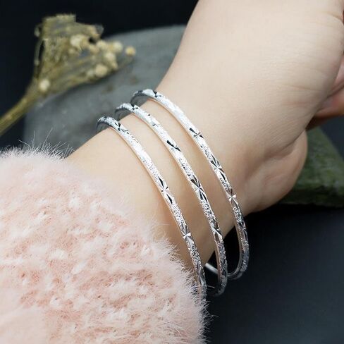 Sterling Silver Bangle Bracelets for Women,Fashion Jewelry Simple Adjustable 925 Silver Cuff Bangles for Women Mom Wife Valentine Mothers Day Gift (Silver-A5) in Kuwait