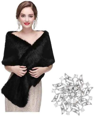 Yfe Women's Faux Fur Wraps Long Wedding Fur Shawl 1920s Sleeveless Bridal Fur Stole Scarf for Bride and Bridesmaid (White) in Saudi Arabia