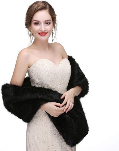 Yfe Women's Faux Fur Wraps Long Wedding Fur Shawl 1920s Sleeveless Bridal Fur Stole Scarf for Bride and Bridesmaid (White) in Saudi Arabia