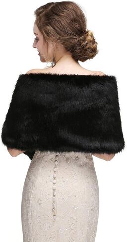 Yfe Women's Faux Fur Wraps Long Wedding Fur Shawl 1920s Sleeveless Bridal Fur Stole Scarf for Bride and Bridesmaid (White) in Saudi Arabia
