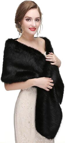 Yfe Women's Faux Fur Wraps Long Wedding Fur Shawl 1920s Sleeveless Bridal Fur Stole Scarf for Bride and Bridesmaid (White) in Saudi Arabia