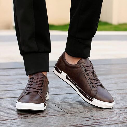 Men Leather Casual Shoes Lace-up Oxford Fashion Non-Slip Flats Trendy Business Comfortable Sneakers in Kuwait