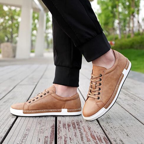 Men Leather Casual Shoes Lace-up Oxford Fashion Non-Slip Flats Trendy Business Comfortable Sneakers in Kuwait