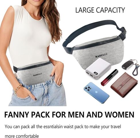 حقيبة Fanny Pack & Crossbody للرجال نساء ، حزم الخصر الأزياء حقيبة حزام قابلة للتعديل للرياضة ، التمرين ، السفر ، الركض ، المشي لمسافات طويلة خالية من الهواتف (النمط 03 ، الأسود) in Kuwait