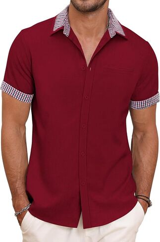 Mens Button Down Casual Summer Beach Shirts Short Sleeve Vacation Wedding Shirt with Pocket in Saudi Arabia