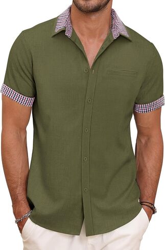 Mens Button Down Casual Summer Beach Shirts Short Sleeve Vacation Wedding Shirt with Pocket in Saudi Arabia