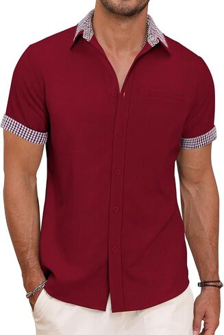 Mens Button Down Casual Summer Beach Shirts Short Sleeve Vacation Wedding Shirt with Pocket in Saudi Arabia