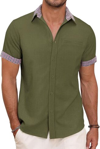 Mens Button Down Casual Summer Beach Shirts Short Sleeve Vacation Wedding Shirt with Pocket in Saudi Arabia