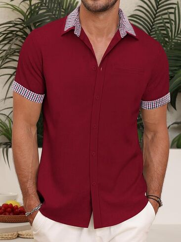 Mens Button Down Casual Summer Beach Shirts Short Sleeve Vacation Wedding Shirt with Pocket in Saudi Arabia