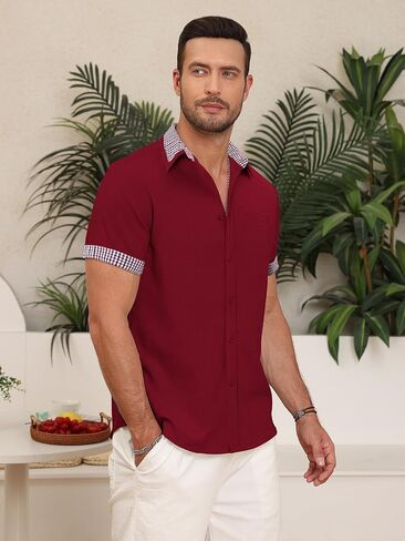 Mens Button Down Casual Summer Beach Shirts Short Sleeve Vacation Wedding Shirt with Pocket in Saudi Arabia