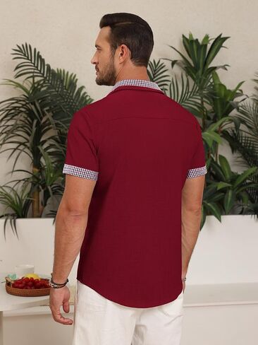 Mens Button Down Casual Summer Beach Shirts Short Sleeve Vacation Wedding Shirt with Pocket in Saudi Arabia