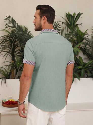 Mens Button Down Casual Summer Beach Shirts Short Sleeve Vacation Wedding Shirt with Pocket in Saudi Arabia