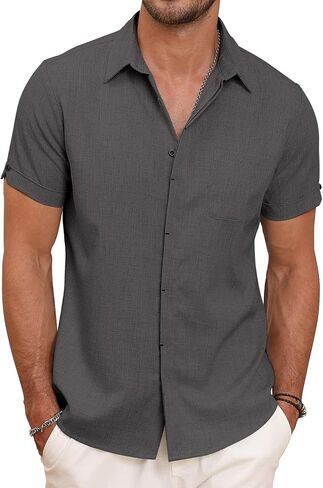 Mens Button Down Casual Summer Beach Shirts Short Sleeve Vacation Wedding Shirt with Pocket in Saudi Arabia