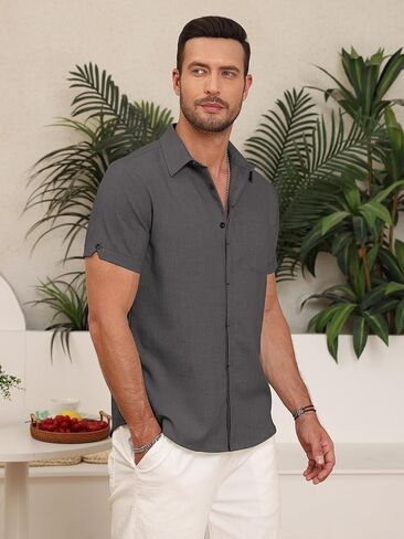 Mens Button Down Casual Summer Beach Shirts Short Sleeve Vacation Wedding Shirt with Pocket in Saudi Arabia