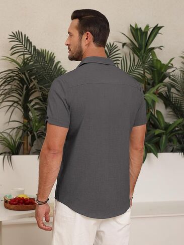 Mens Button Down Casual Summer Beach Shirts Short Sleeve Vacation Wedding Shirt with Pocket in Saudi Arabia