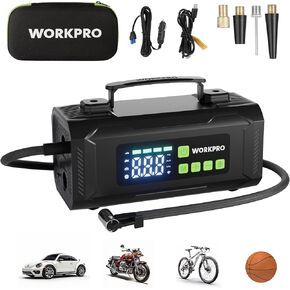 WORKPRO Tire Inflator Portable Air Compressor, 12V Electric Air Pump 150PSI for Car Tires with Pressure Gauge, 3X Faster Portable Tire Inflator for Car Motorcycle Bicycle Ball with Dual Power Supply