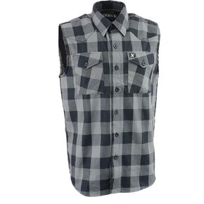 Milwaukee Leather MPM1648 Men’s Classic Black and Grey Button-Down Flannel Cut Off Sleeveless Casual Shirt - 4X-Large