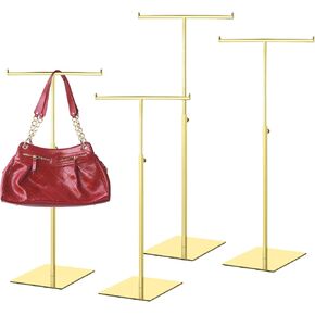 Leinuosen 4 Pcs Tabletop Purse Display Stand Metal T Bar Display Holder Adjustable Height Double Hook Hanging Jewelry Stands for Long Necklaces (Black) in Kuwait