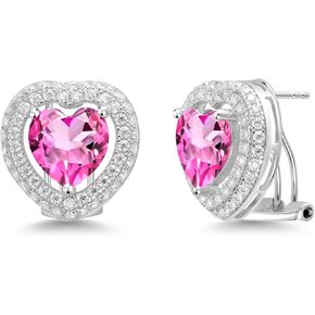 Gem Stone King 925 Sterling Silver Green Nano Emerald and White Moissanite Post Clip Earrings For Women (7.65 Cttw, Heart Shape 10MM) in Kuwait