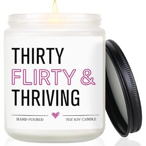 30th Birthday Gifts for Women, 1995 30th Birthday Decorations Idea for Her Him, Thirty Flirty and Thriving Decoration Candle, 30 Year Old Bday Gifts for Sister Daughter Friend Bestie Coworker Wife