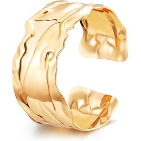 HEIDKRUEGER Chunky Gold Cuff Bracelets Hammered Textured Open Cuff Bangle Bracelet for Women Wave Irregular Statement Bracelet Jewelry