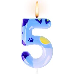 Blue Dog Paw Birthday Candles, Number Candles for Birthday Party Cake Decorations (Blue, Number 6)