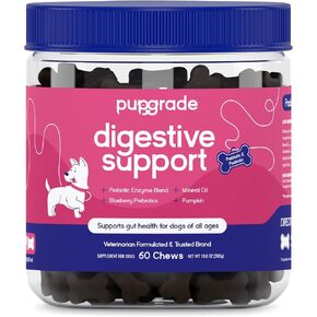 PupGrade Digestive Support Chews for Dogs - Prebiotic and Probiotic Supplement with Enzyme Blend - Upset Stomach, Diarrhea, Bowel, and Immune Support - Pumpkin, Blueberry, Mineral Oil - 60 Soft Chews