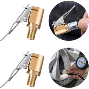 Cobee Heavy Duty Brass Locking Tire Inflator Adapter Connect, 2pcs Air Chucks with Clip Adapter, No Leakage