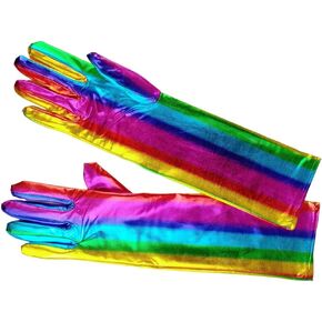 Rainbow Gloves Cosplay Gloves Long Faux Leather Gloves Costume Arm Sleeves Gloves Metallic Satin Gloves Rave Party Gloves For Women Girls