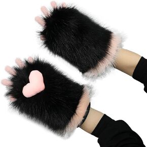 JIAHG Halloween Costume Faux Fur Animal Gloves Plush Hairy Hands Cat Claw Gloves Cosplay Christmas Fancy Party Accessories