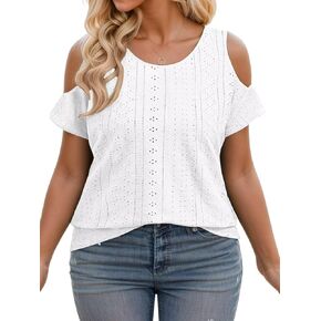 VISILILY Plus-Size-Womens-Summer-Tops Trendy Cold Shoulder Short Sleeve Shirts Casual Crew Neck Cute Tunics Blouses XL-5XL