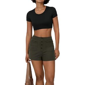 Women's Highwaist BusinessCasual Shorts Elastic Waist Wideleg Summer Work Outfit withPockets 2025 in Saudi Arabia