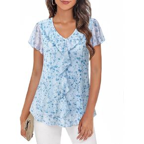 Timeson Women's Short Sleeve Tops Dary Disy Dustual Chance V Neck Blouses Ladies Summer Summer