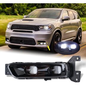 Left Driver Side LED Fog Light Compatible for 2017-2022 Jeep Grand Cherokee 2014-2022 Dodge Durango Front Bumper Light With Bulbs Assembly LH 68275511AC