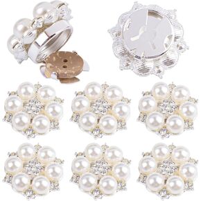Framendino, 6 Pack Pearl Buttons Cover Rhinestone Flower Cufflinks for Shirt Jeans Tux Accessories
