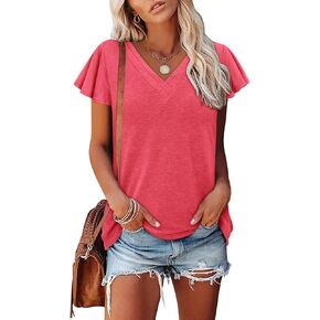 فقط Tops Tops Short Sleeve Tunics Blouse Spring Summer V VIC NECK TSHIRTS S-3XL