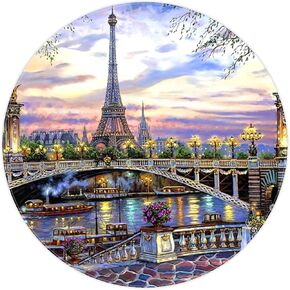 Scenic Bridge Paris Eiffel Tower Round Area Rug Non-Slip Floor Mats Polyester Throw Rugs Floor Carpet for Door Entryway Bedrooms Living Room Decor, 27.6"x27.6"
