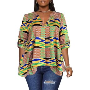 Afibi Women's Casual African V Neck Long Sleeve Tunic Tops