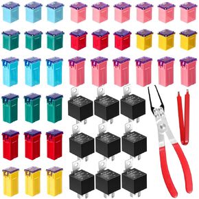 36 PCS CAR FUSE KIT FUSE FUSE و PULIRER PLIER RELAY مع أداة مزيل FUZE الصغيرة و 10 PCS 30/40 AMP 5-Pin 12V Relay Car Fuze Sway (اللون الكلاسيكي ، منخفض وطويل)
