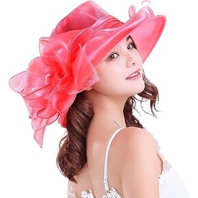 Women Derby Hat Organza Wide Brim Fascinator Hat Sun Protection Flower Headgear Summer Beach Tea Party Wedding Costume