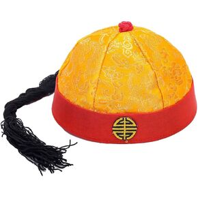 Adult Chinese Ancient Royal Emperor Hat Role Play Decorative Cosplay Chinese Hat Qing Dynasty Royal Dedicated Asian Costume with Ponytail