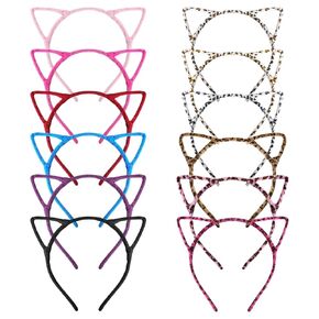 Casoty 12 - Pack Cat Ears Headbands for Women - Cute Hair Accessories with Variety Colors for Party, Halloween and Daily Wear