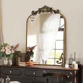 Koonmi Vintage Mirror, 26x38 Wall Mounted Vanity Mirror, Tempered Glass, Detachable Flower Head, Bronze Antique Decorative Mirror for Bathroom Entryway Fireplace Living Room Hallway