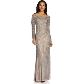 Adrianna Papell Women's Beaded Off Shoulder Gown