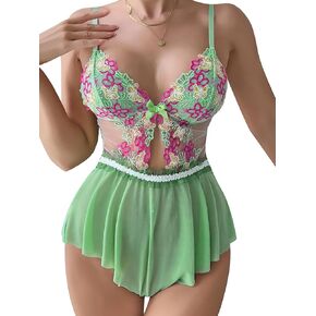Dlsave Sexy Lace Romper Lingerie Floral Cut Out Mesh Teddy Lingerie One Piece