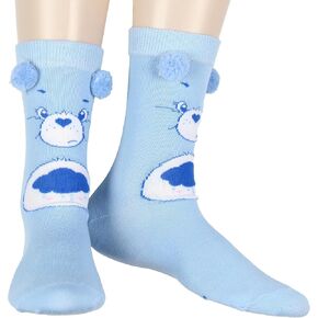 Mad Engine Care Bears Socks Women's Grumpy Bear و Belly Badge Design Pom-Pom Mid-Calf Junior's Crew Sights Size 9-11